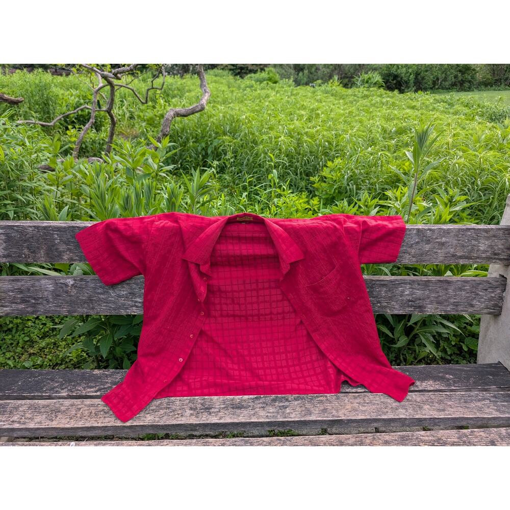 Vintage Maxini Blouse Shirt Women’s XL Korea Red Textured Button Front